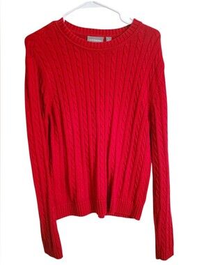 Croft & Barrow Women's Red Cable Knit Classic Crewneck Preppy Sweater Sz S - EUC